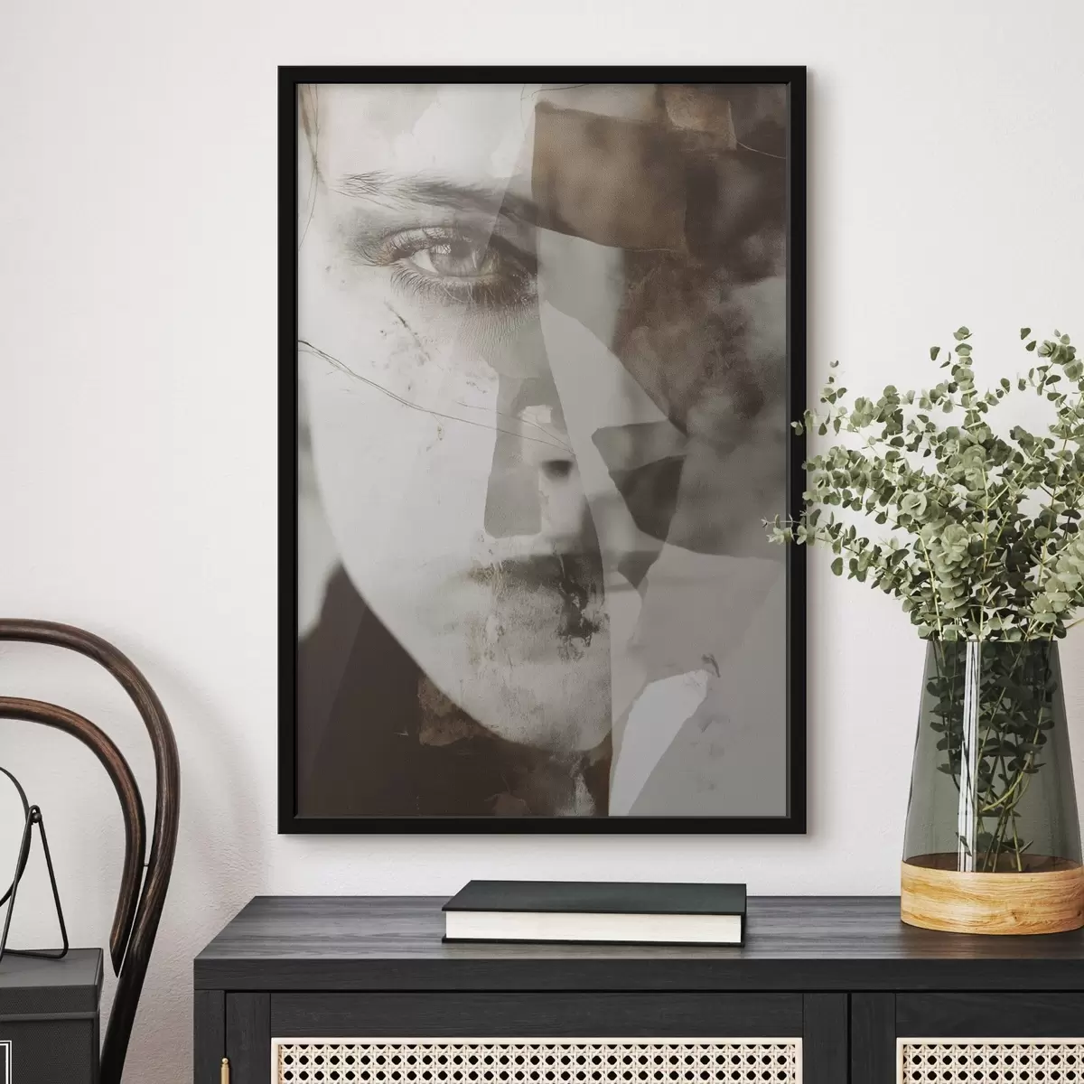 Plakat Abstraktne portree seepias, tekstuurid ja plekid f45897