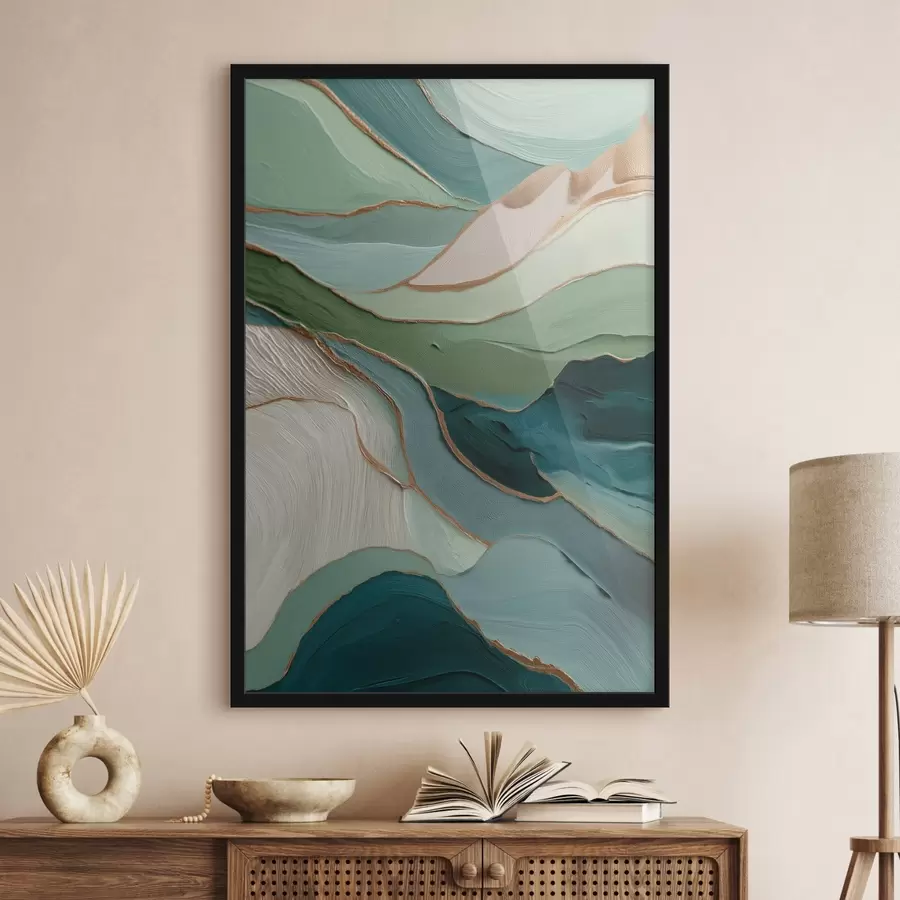 Fototapeedid Kihiline roheline abstraktsioon kollaste joonte ja sügavusega f45902