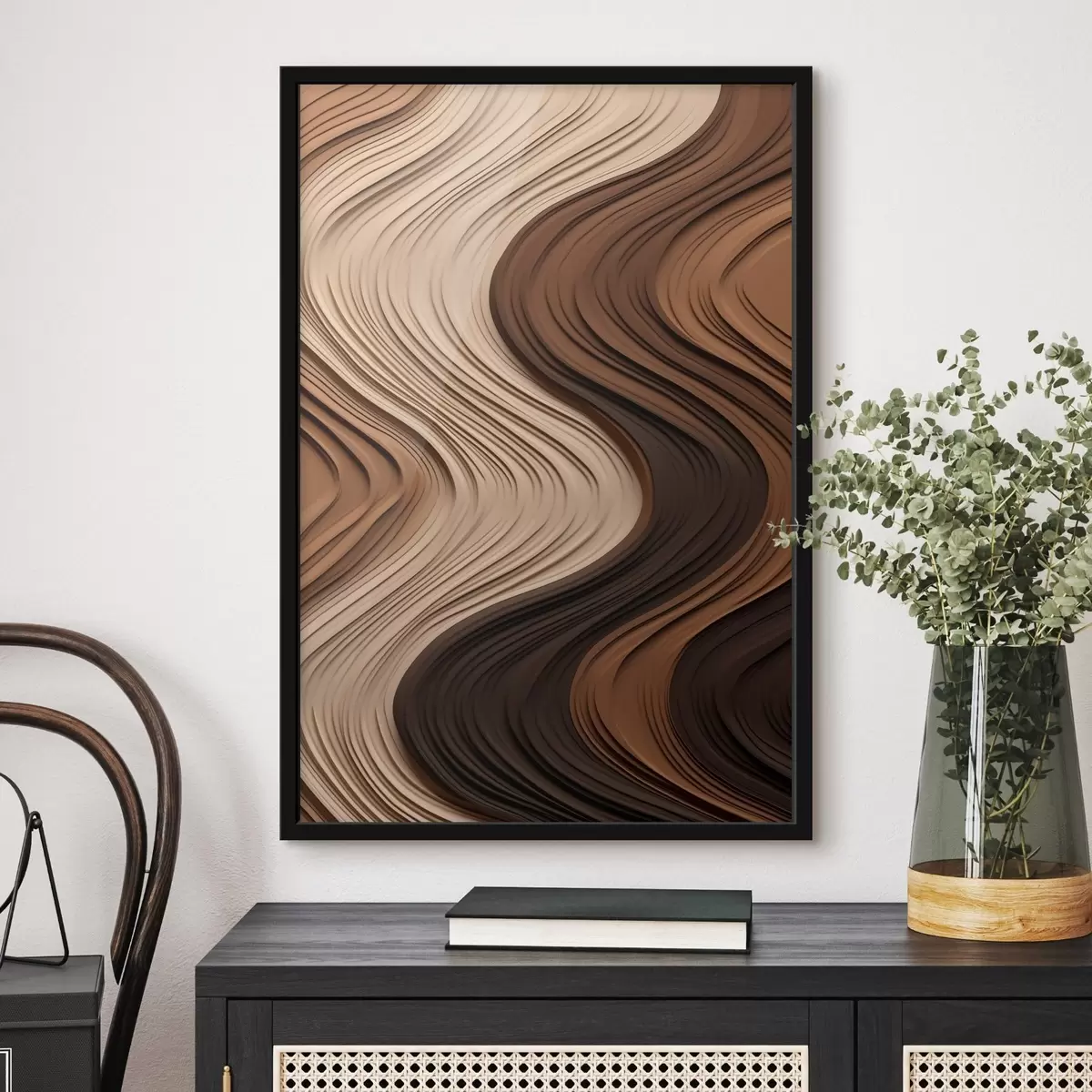 Plakat Vertikaalsed lained soojades beežikaspruunides kihtides f45905