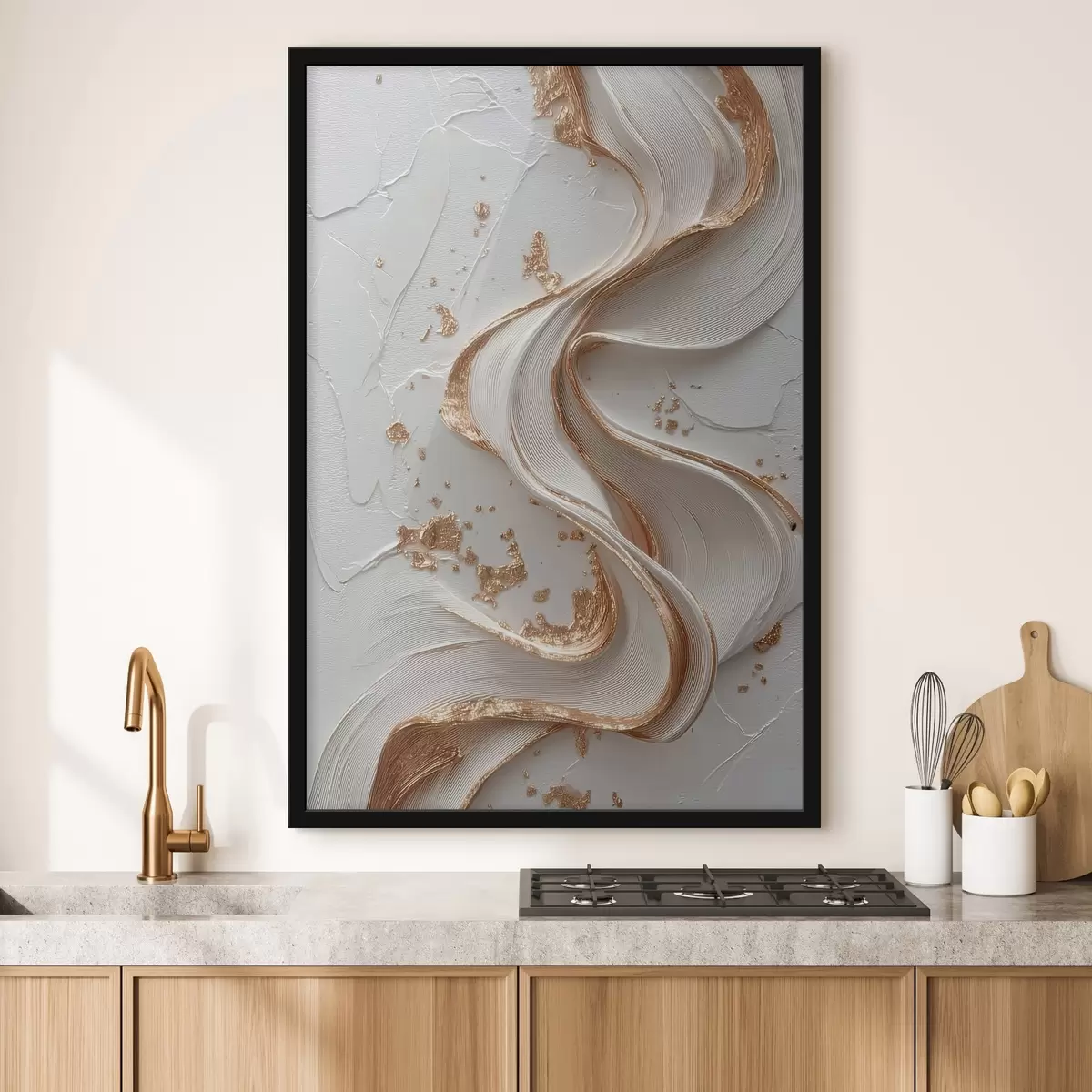 Plakat Valge-kollased tekstuuriga jooned metalliliste aksentidega f45906