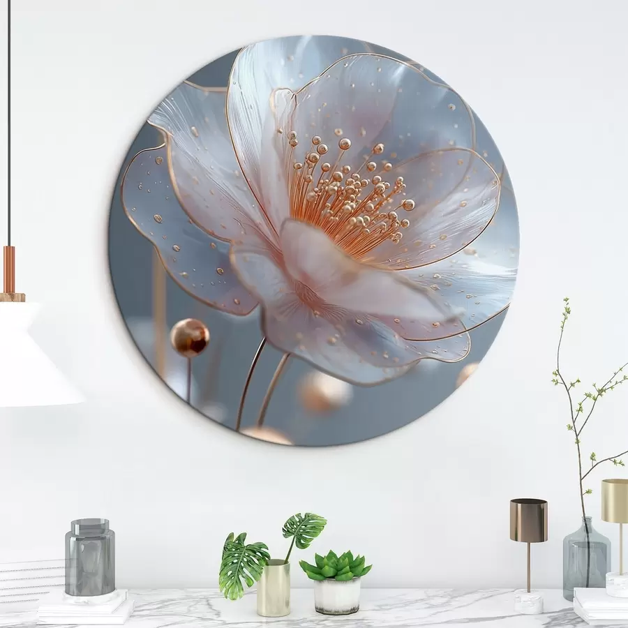 Pilt Läbipaistev lill sinisel taustal, millel on vasest tolmukad r45880