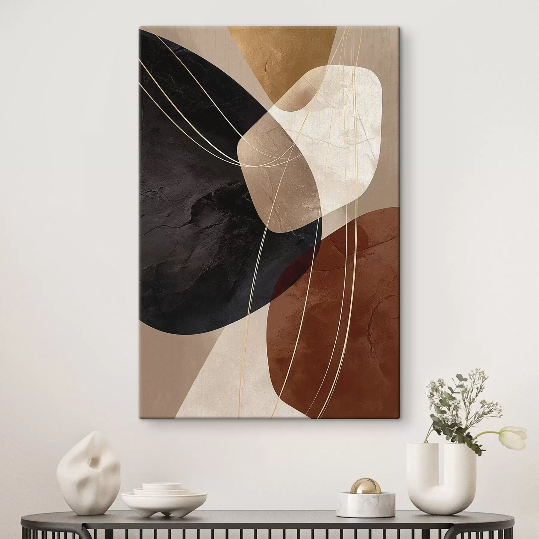 Pilt Geomeetrilised vormid soojas värvipalettis, peened jooned s45879