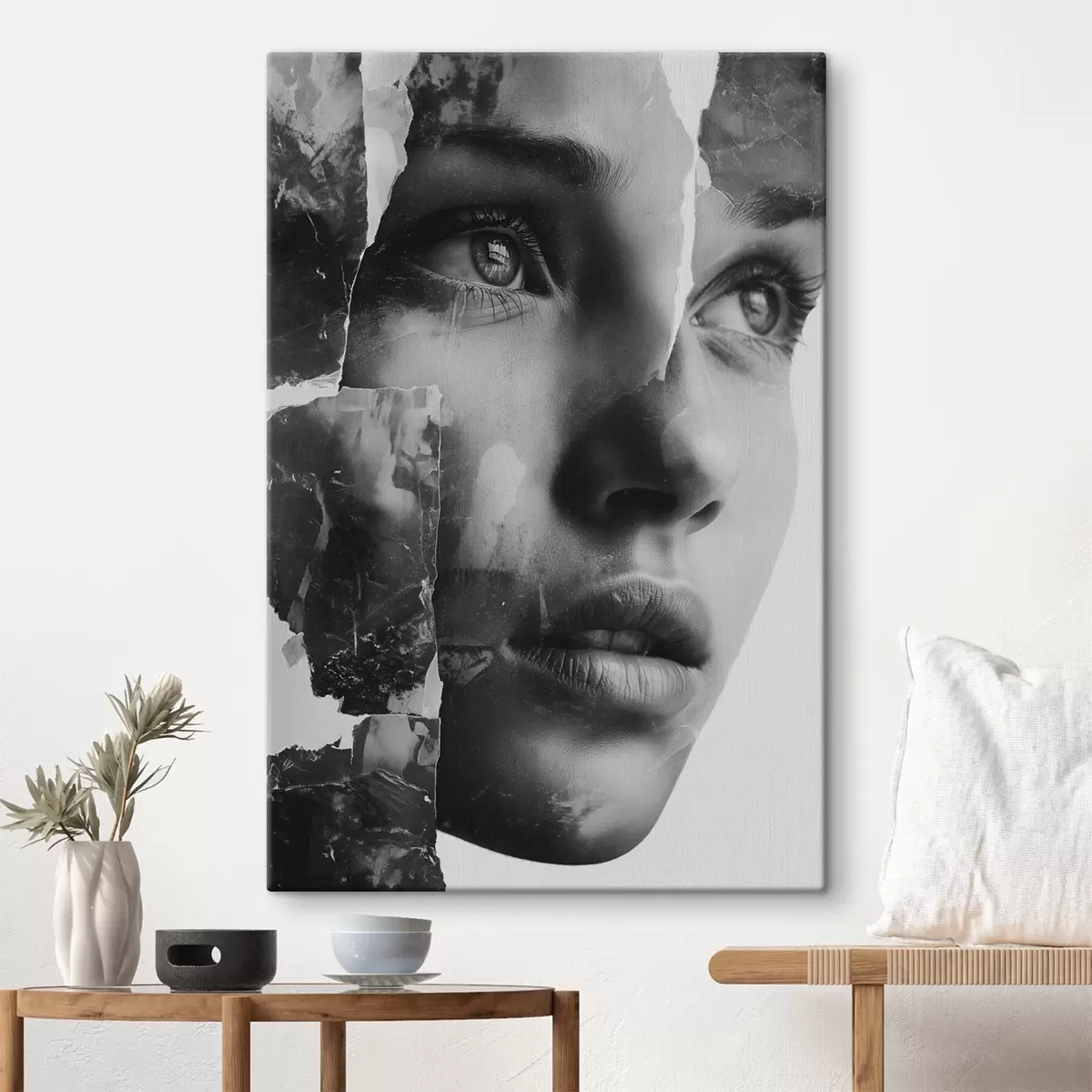 Pilt Must-valge kollaažportree rebitud tekstuuriga kihtidega s45898