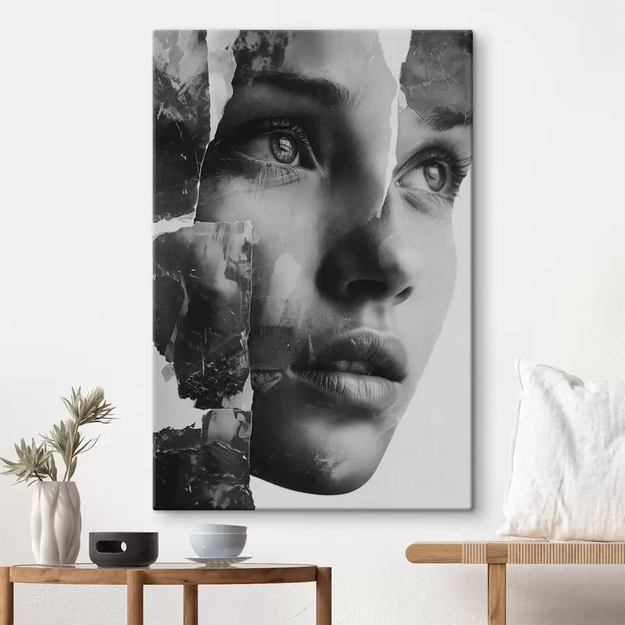 Pilt Must-valge kollaažportree rebitud tekstuuriga kihtidega s45898