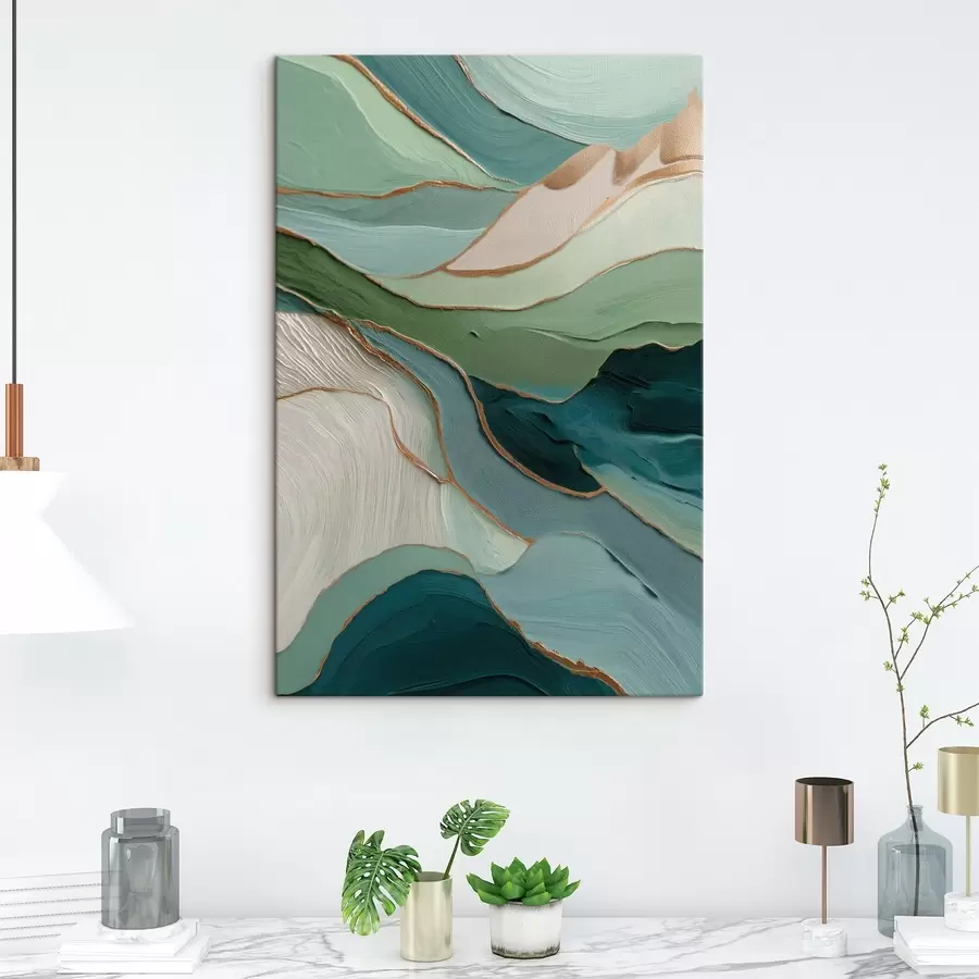 Pilt Kihiline roheline abstraktsioon kollaste joonte ja sügavusega s45902