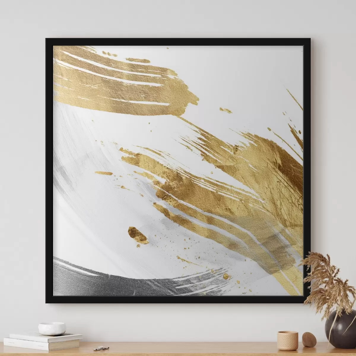 Plakat Dünaamilised jooned valgetes ja kollakashallides toonides f45866