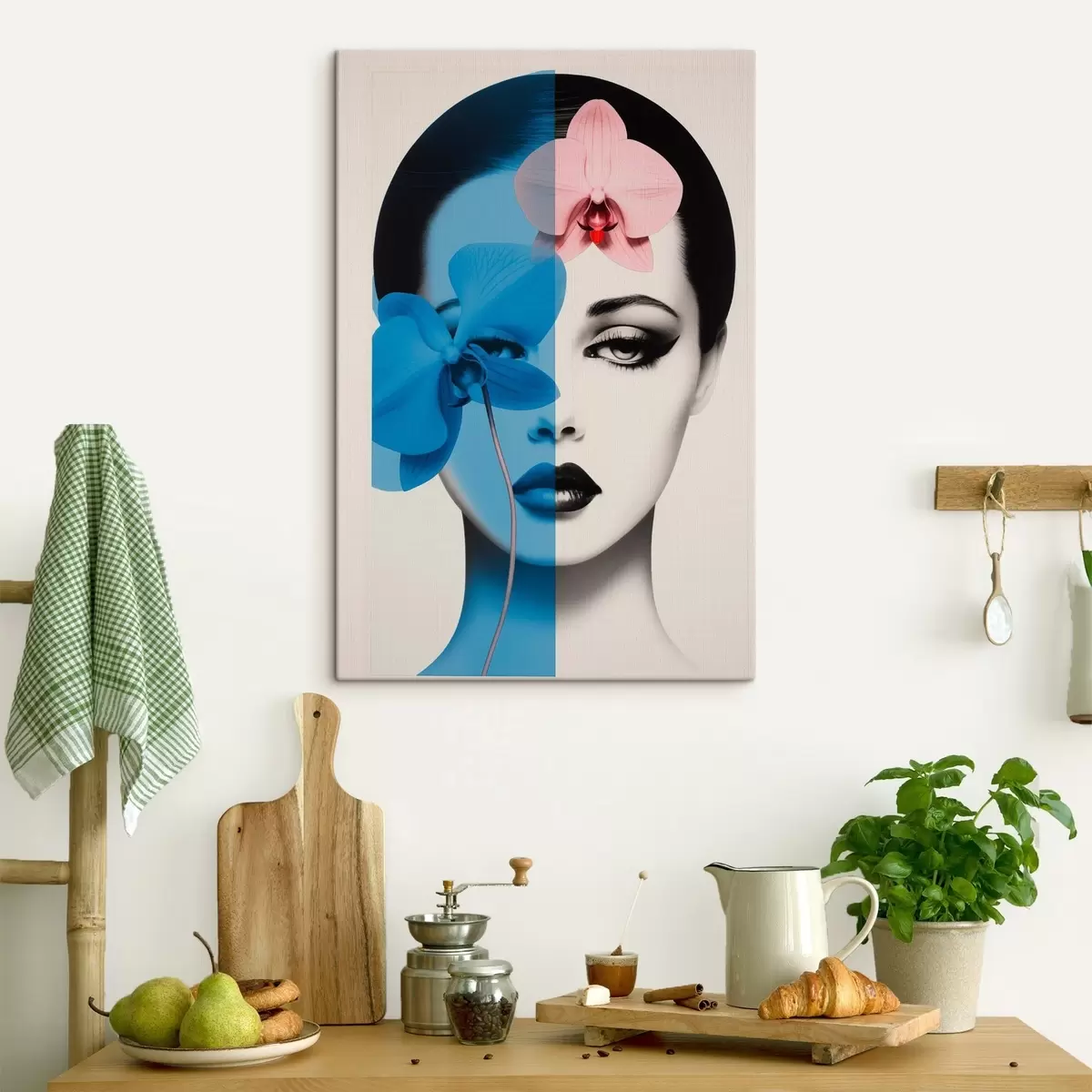 Pilt Abstraktne kunstiportree naisest orhideedega  s45924