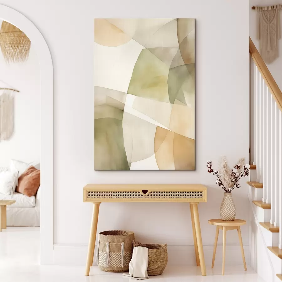 Pilt Abstraktsed akvarelltekstuuriga geomeetrilised kujundid rohelise, pruuni ja beeži toonides s45928