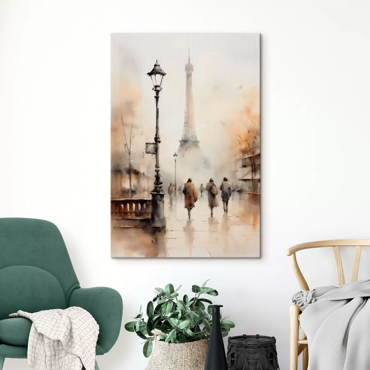 Pilt Vihmane sügispäev Pariisis, taustal Eiffeli torn ja vanaaegsed tänavavalgustid s45931