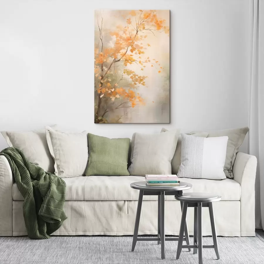 Pilt Sügisene puuoksad oranžide lehtedega metsas pehme valguses s45940