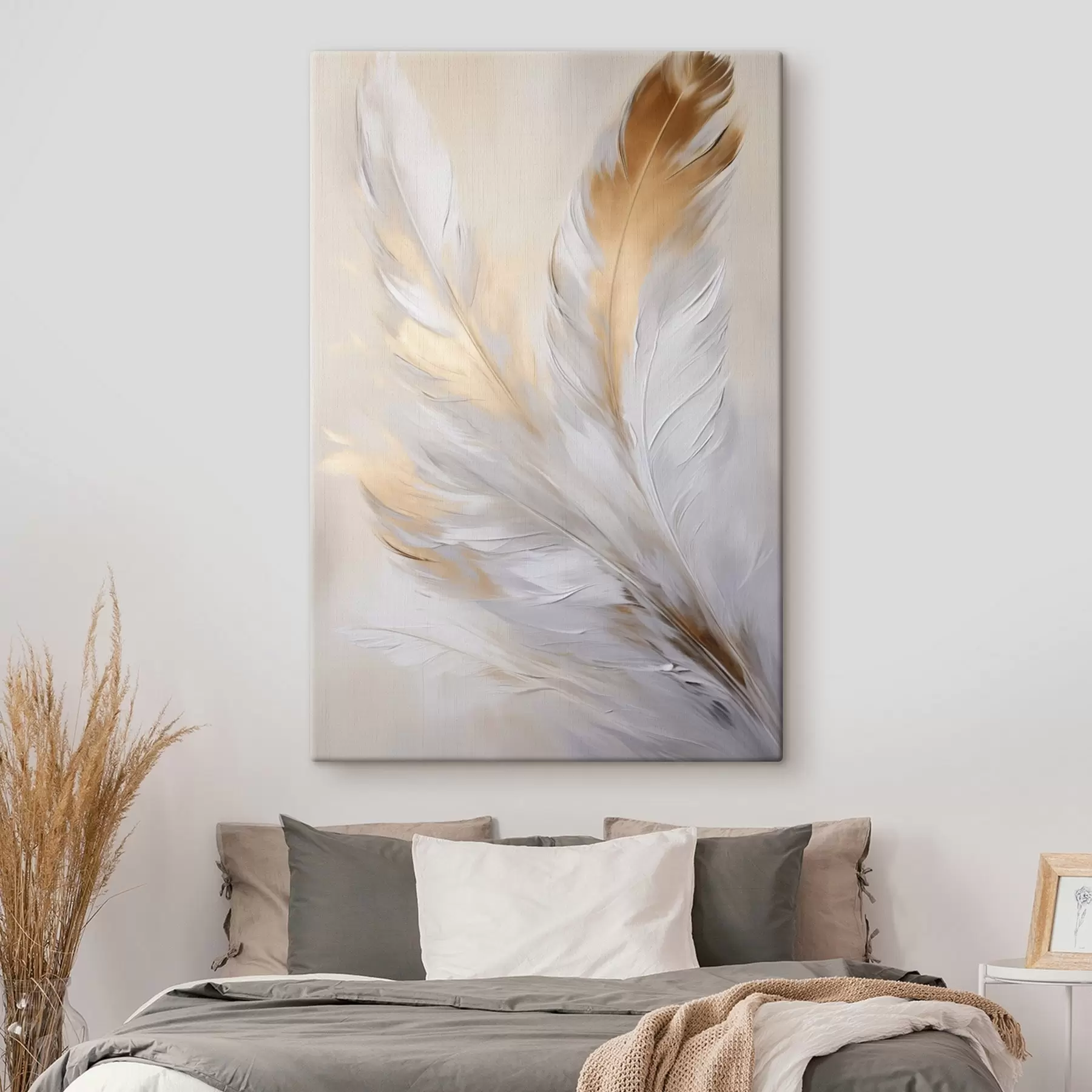 Pilt Oranžide aksentidega suled, pehme valgustus, tekstuuriga minimalistlik kompositsioon, modernne kunst s45944