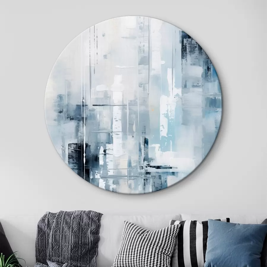 Pilt Abstraktne maal, mis imiteerib sinist, halli ja valget värvi, vertikaalseid jooni ja geomeetrilisi kujundeid r45927