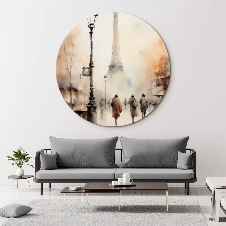 Pilt Vihmane sügispäev Pariisis, taustal Eiffeli torn ja vanaaegsed tänavavalgustid r45931