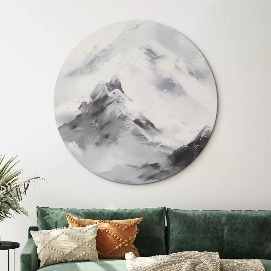 Pilt Lumised mäetipud hallide varjudega, hall taevas, pintslitõmbed, tekstuurne, minimalistlik r45933