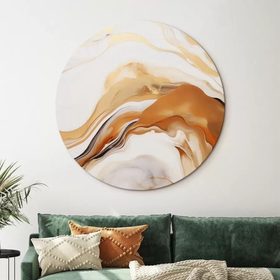 Pilt Abstraktne maal, mis imiteerib voolavaid kujundeid valge, oranži ja pruuni toonides, minimalistlik r45938