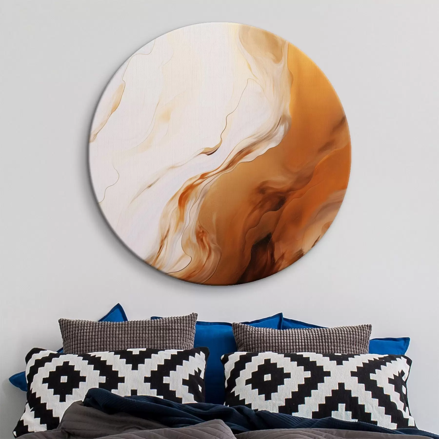 Pilt Abstraktne maal, imitatsioon valge ja oranži värvidega, voolav kunst laineliste joontega, modernne kunst r45939