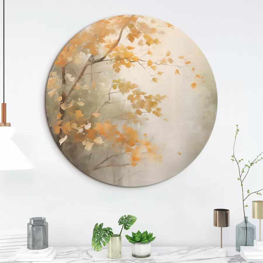 Pilt Sügisene puuoksad oranžide lehtedega metsas pehme valguses r45940