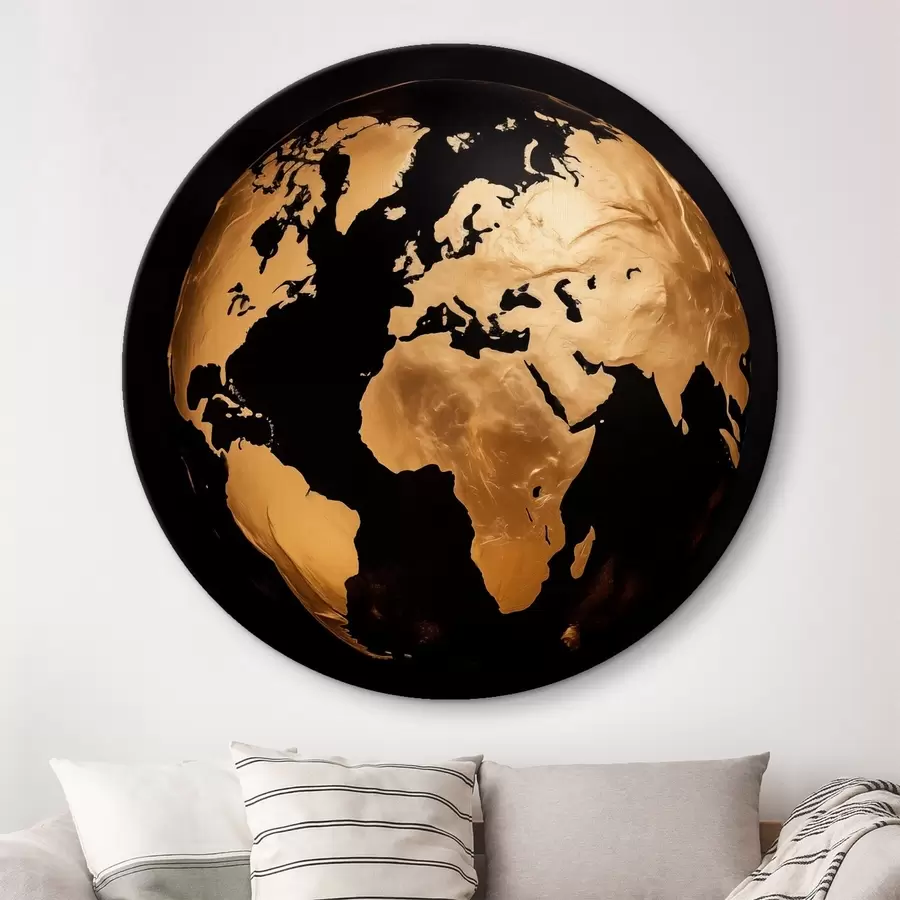 Pilt Kollane tekstuuriga abstraktne maakera, planeet mustal taustal, modernne minimalistlik kunst r45942