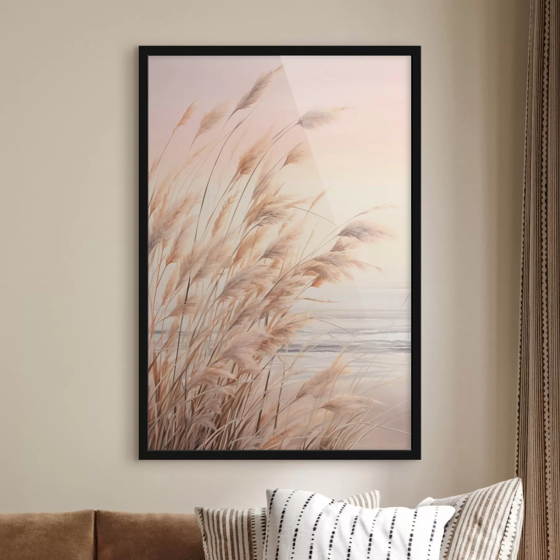 Fototapeedid Pastelloranžide toonidega pampasrohi, heleroosa taevas, rahulik maastik f45934