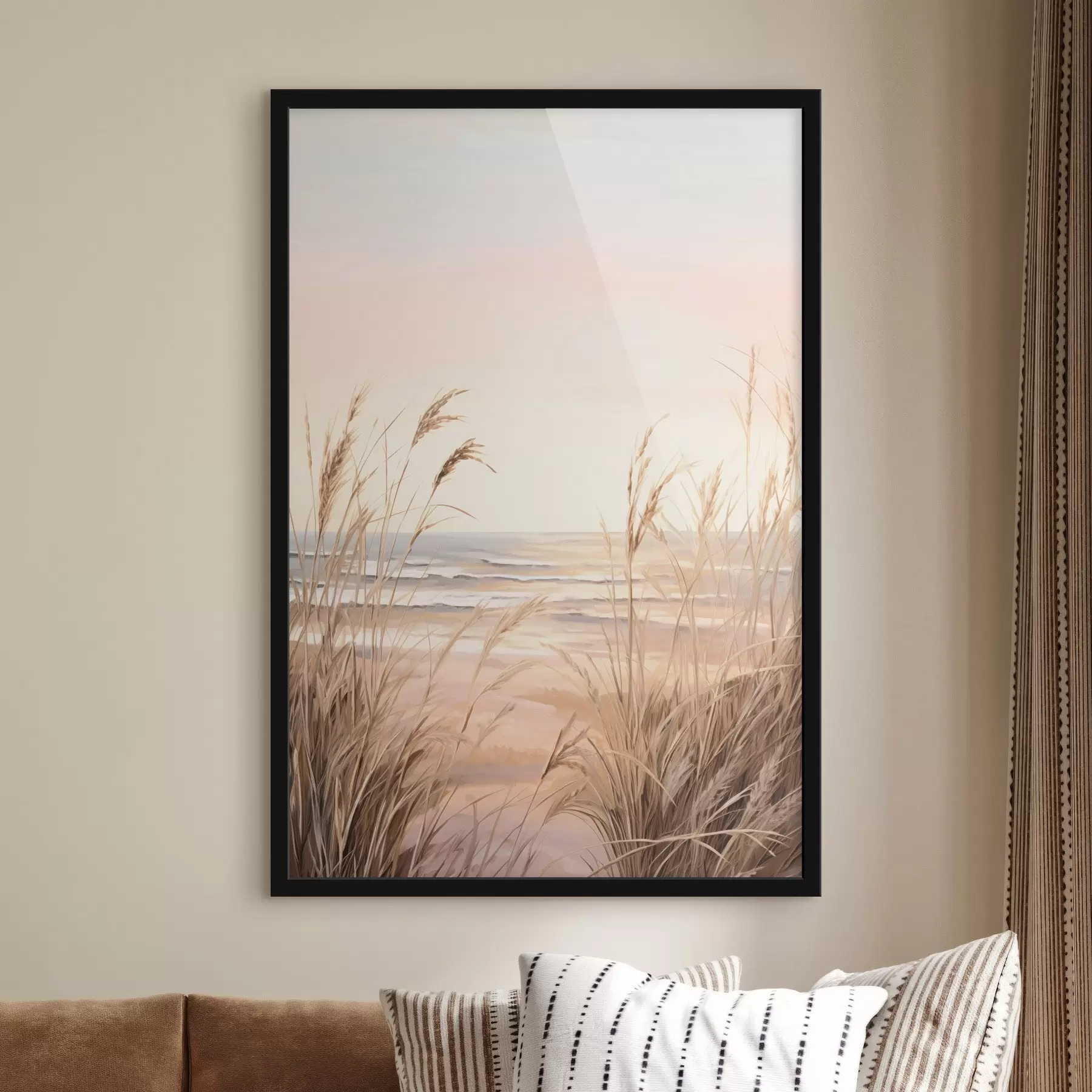 Fototapeedid Pastelloranžide toonidega pampasrohi, heleroosa taevas, rahulik maastik f45935