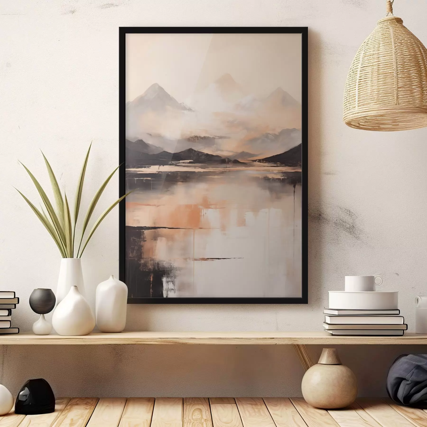 Fototapeedid Maastikuline tekstuuriga maal, mis imiteerib mägesid ja järve f45950