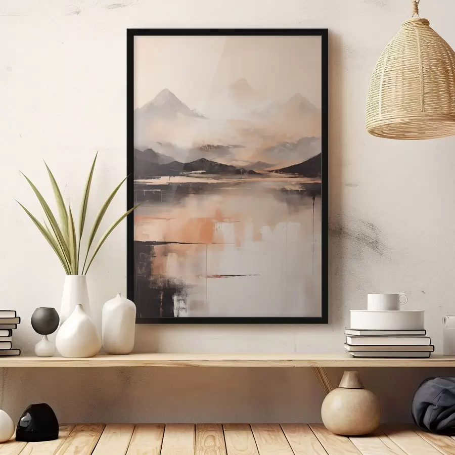 Fototapeedid Maastikuline tekstuuriga maal, mis imiteerib mägesid ja järve f45950