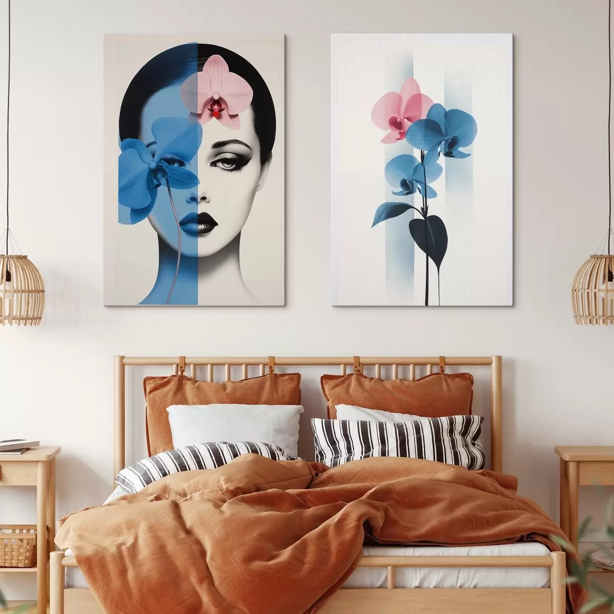 Pilt Abstraktne kunstiportree naisest orhideedega m00818