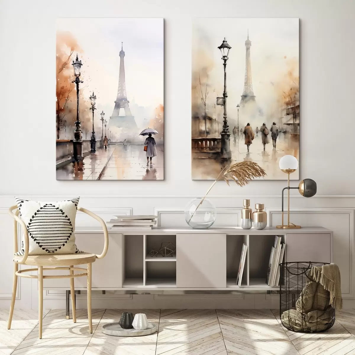 Pilt Vihmane sügispäev Pariisis, taustal Eiffeli torn ja vanaaegsed tänavavalgustid m00821