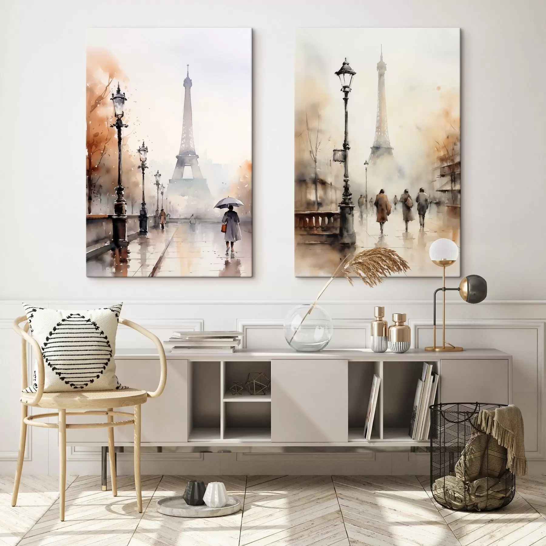 Fototapeedid Vihmane sügispäev Pariisis, taustal Eiffeli torn ja vanaaegsed tänavavalgustid m00821