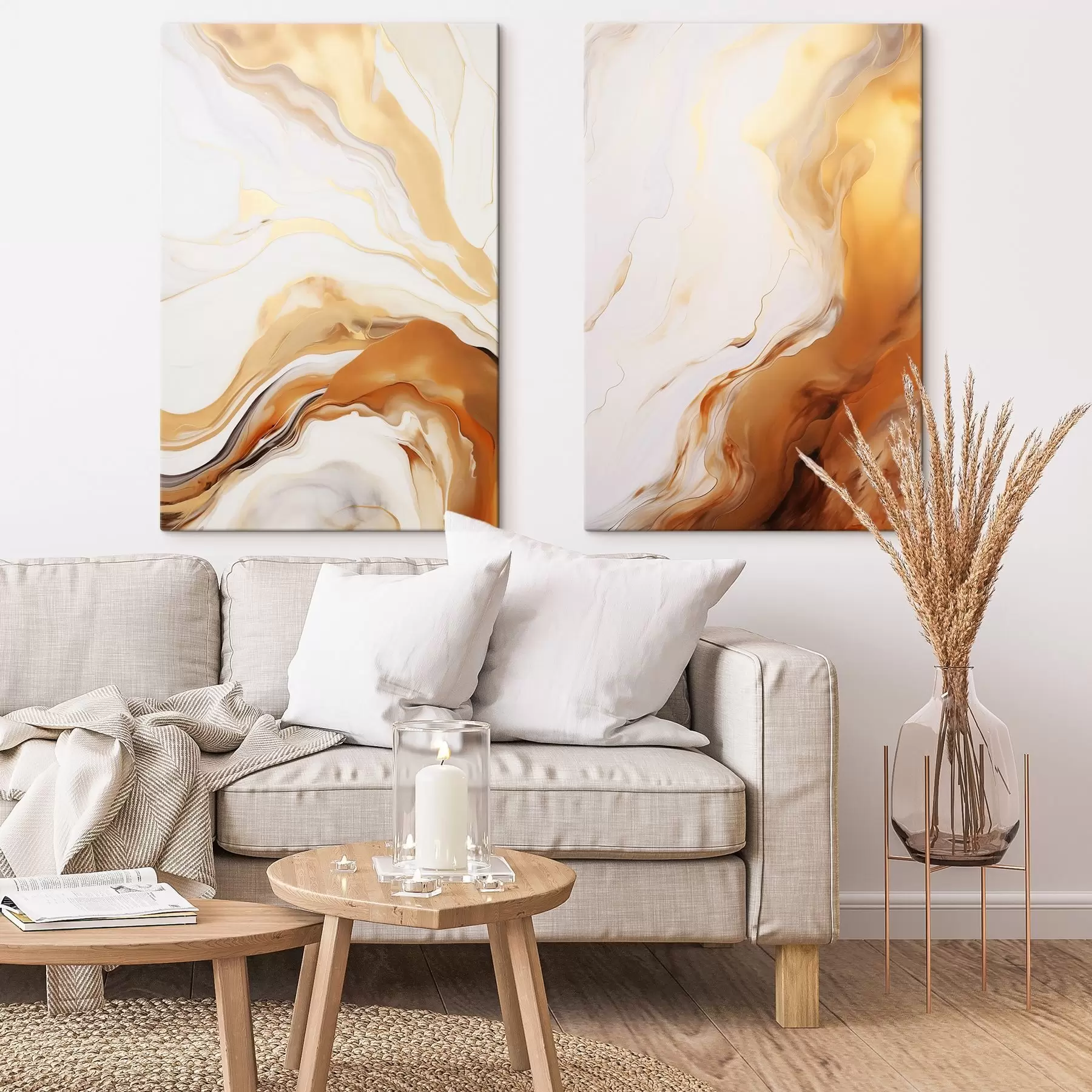 Pilt Abstraktne maal, imitatsioon valge ja oranži värvidega, voolav kunst laineliste joontega, modernne kunst m00825