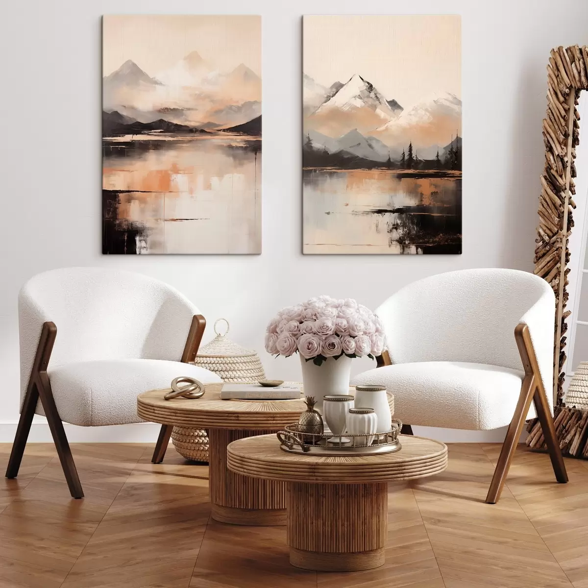 Pilt Maastikuline tekstuuriga maal, mis imiteerib mägesid ja järve m00831