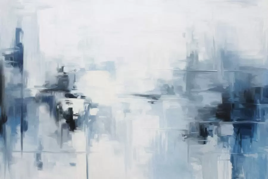 Fototapeedid Abstraktne tekstuuriga maastikumaali imitatsioon siniste ja valgetega pintslitõmmetega, modernne stiil w09422