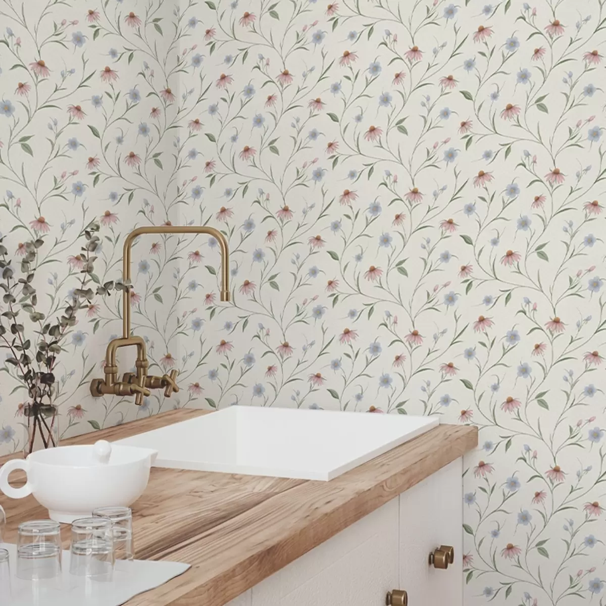 Tapeet Väljasõõrmed ja ehinatsea kreemikal taustal, kergus a00614