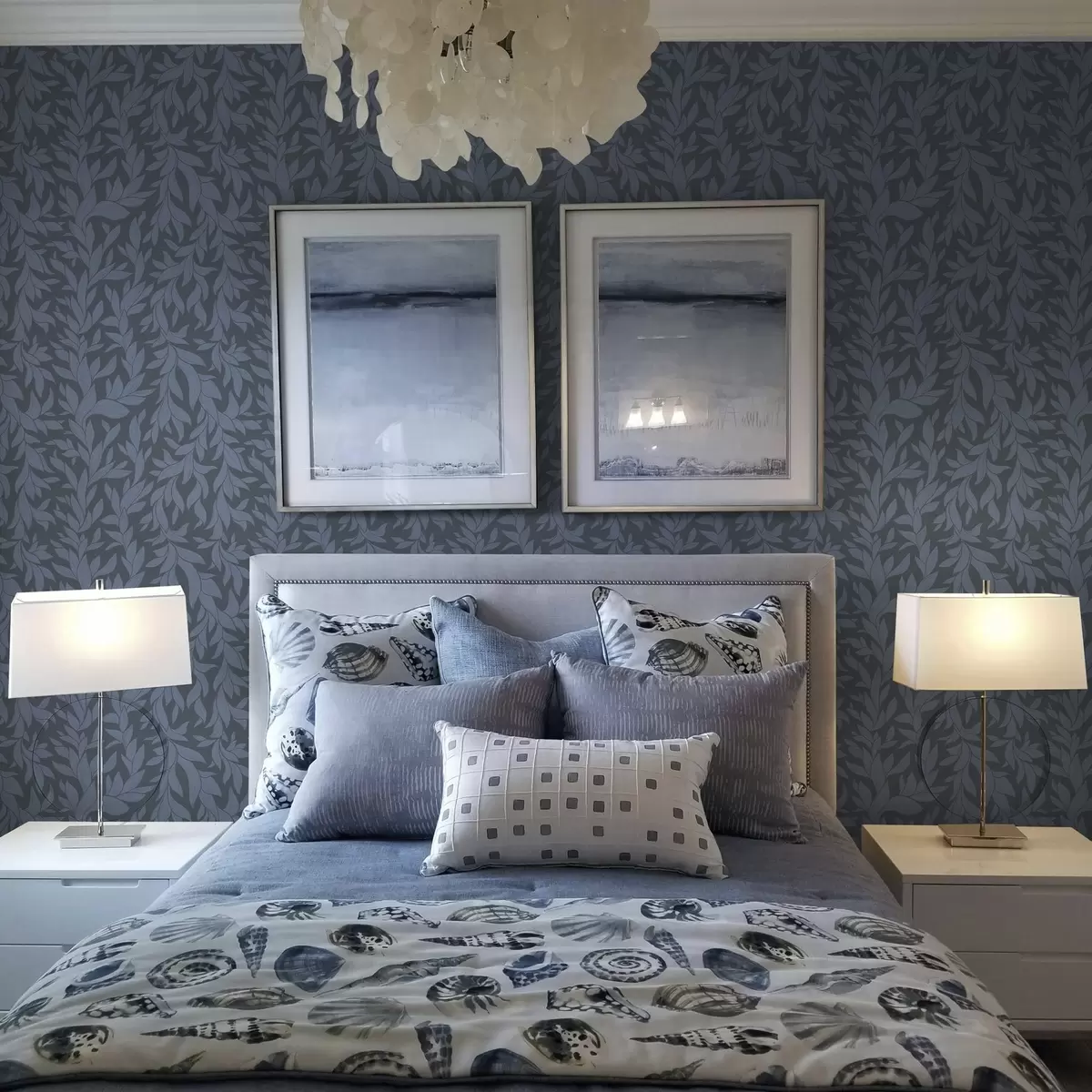 Tapeet Grafiitsinine taust ja sinised lehed, tekstuuriga joon a00616v2