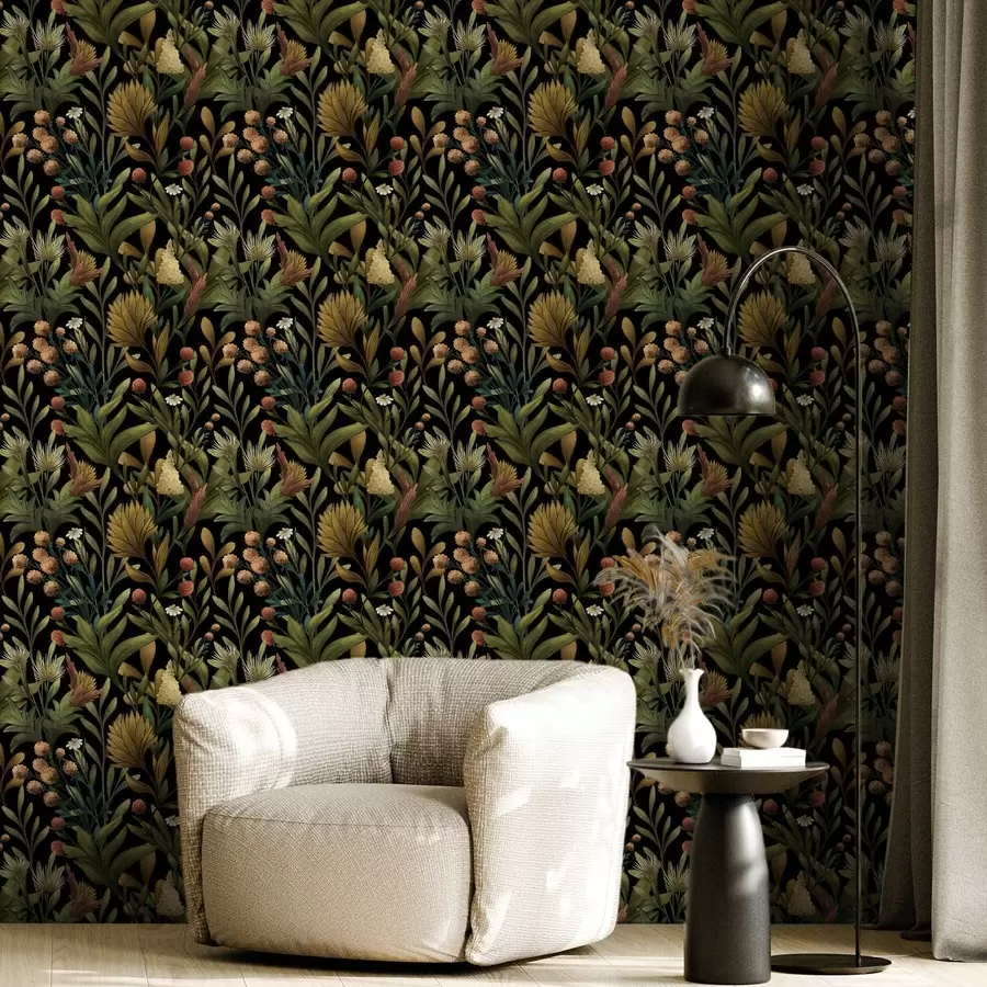 Fototapeedid Botaanikaaed mustal taustal, soe sügisene värvipalett a00619