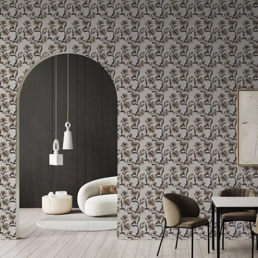 Fototapeedid Beežid lilled ja tumedad oksad helerohelisel taustal a00626v1