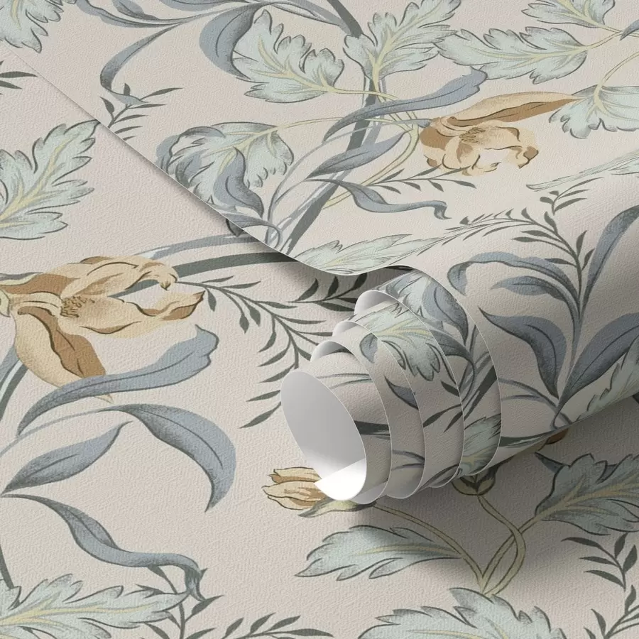 Fototapeedid Vintage lilled sinise lehega kreemika taustal a00717