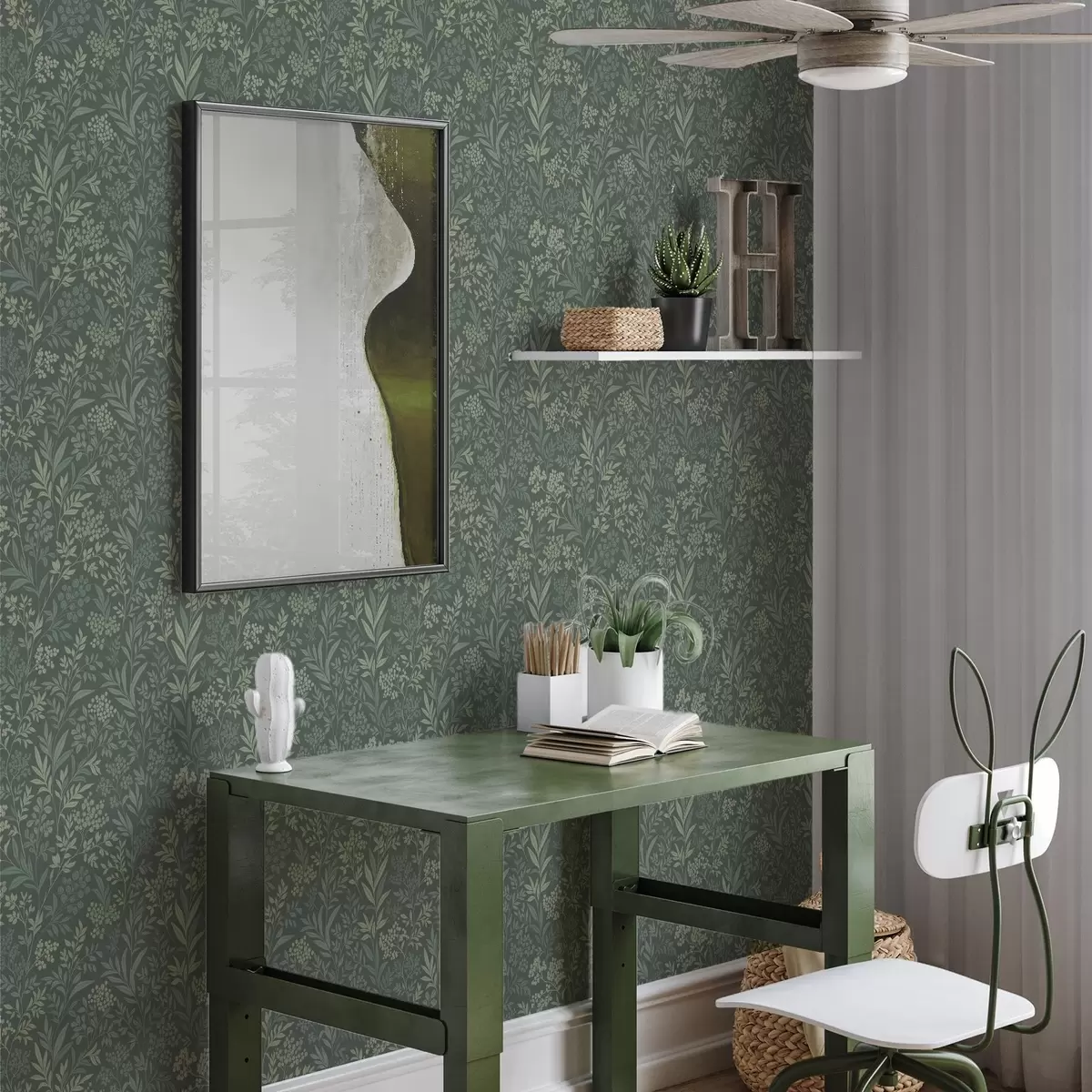 Tapeet Smaragdrohelised rohttaimed ja marjad, peen botaaniline muster a00740