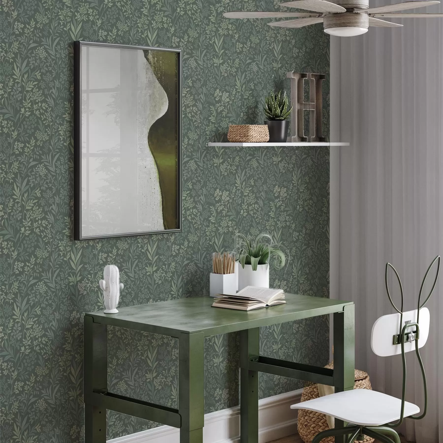 Fototapeedid Smaragdrohelised rohttaimed ja marjad, peen botaaniline muster a00740