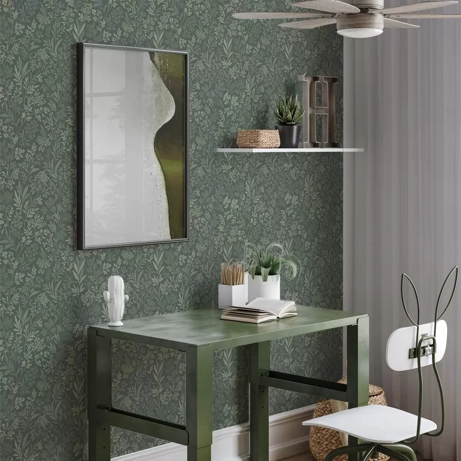 Fototapeedid Smaragdrohelised rohttaimed ja marjad, peen botaaniline muster a00740