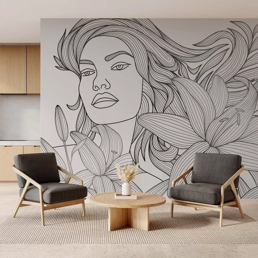 Fototapeedid Lillede keskel istuva tüdruku portree w04689