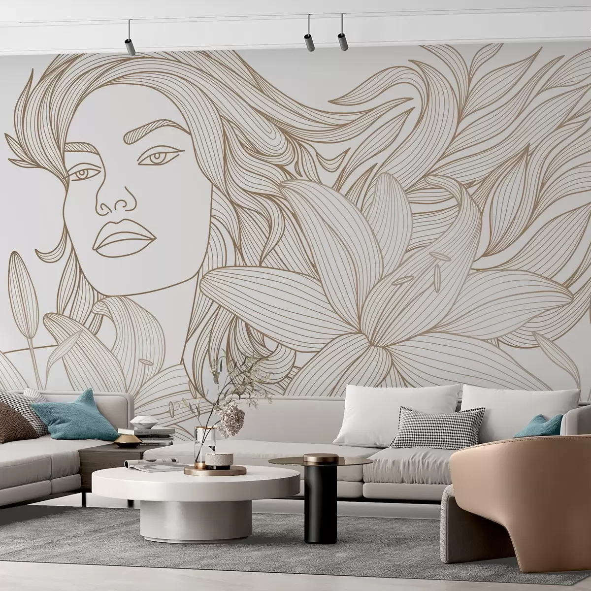 Fototapeedid Tüdruku portree lillede ja beežide toonides w04689v1