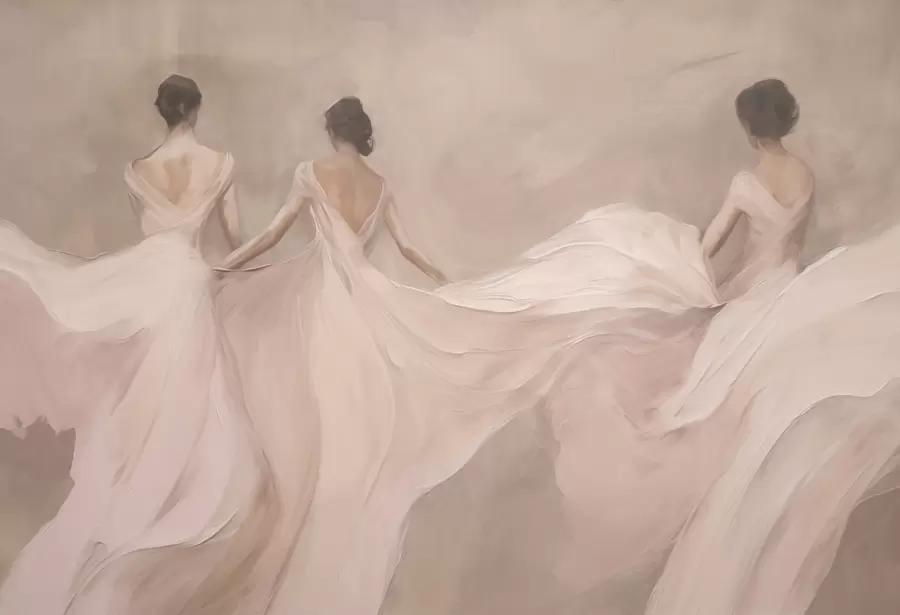 Fototapeedid Kolm naist roosades kleitides, voogav kangas, pehmus w04709