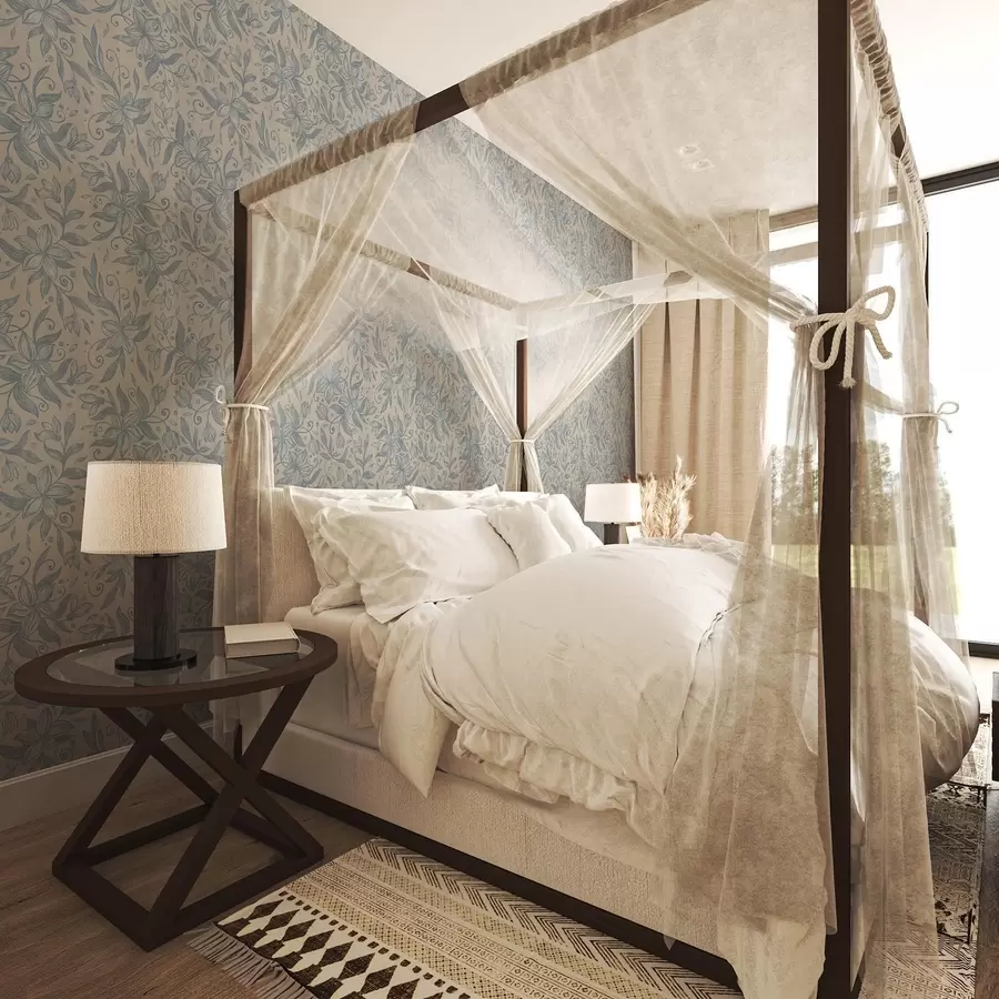 Fototapeedid Sinine lineaarne lillemuster soojal beežil a00630v2