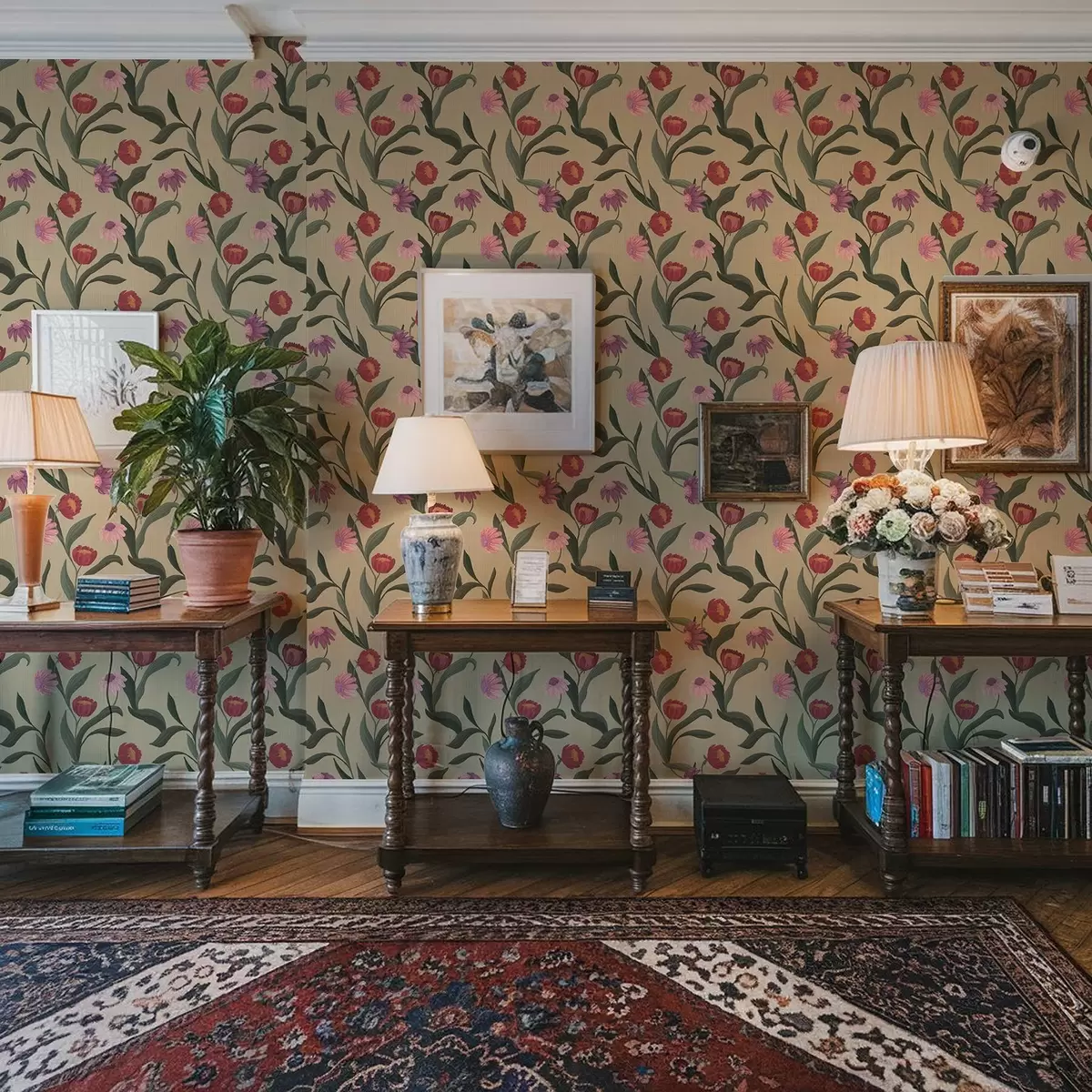 Tapeet Roosa-punased lilled beežil taustal, käsitsi joonistatud tekstuur a00631