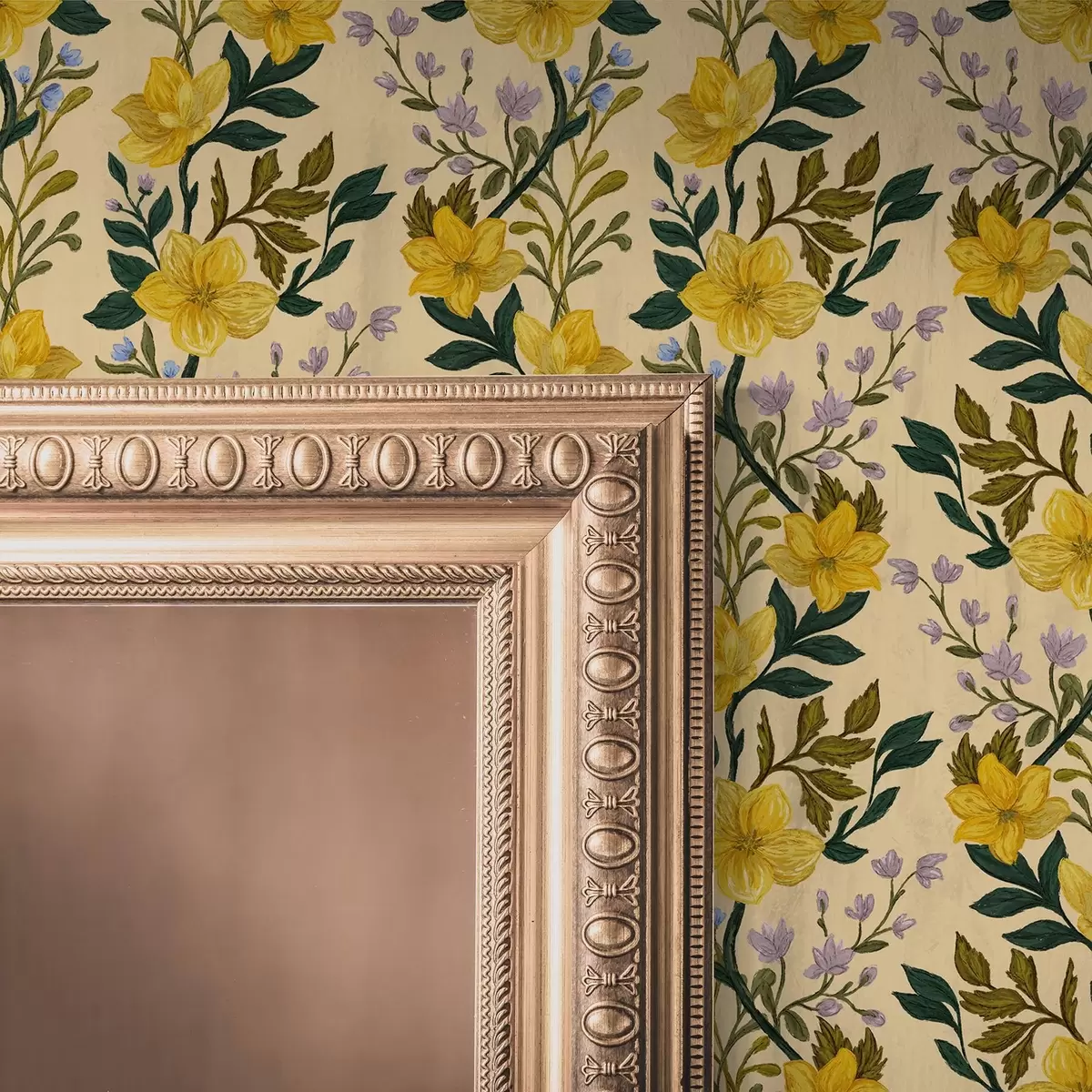 Tapeet Kollased lilled vertikaalsetes girlandites kreemika taustal a00632