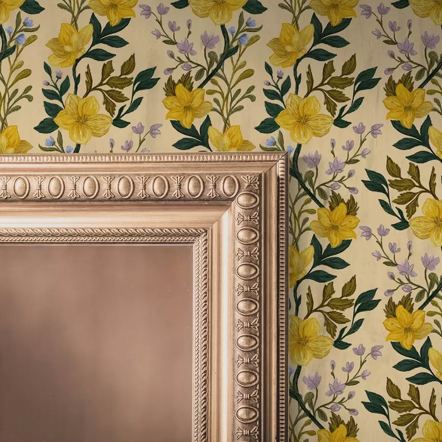 Fototapeedid Kollased lilled vertikaalsetes girlandites kreemika taustal a00632