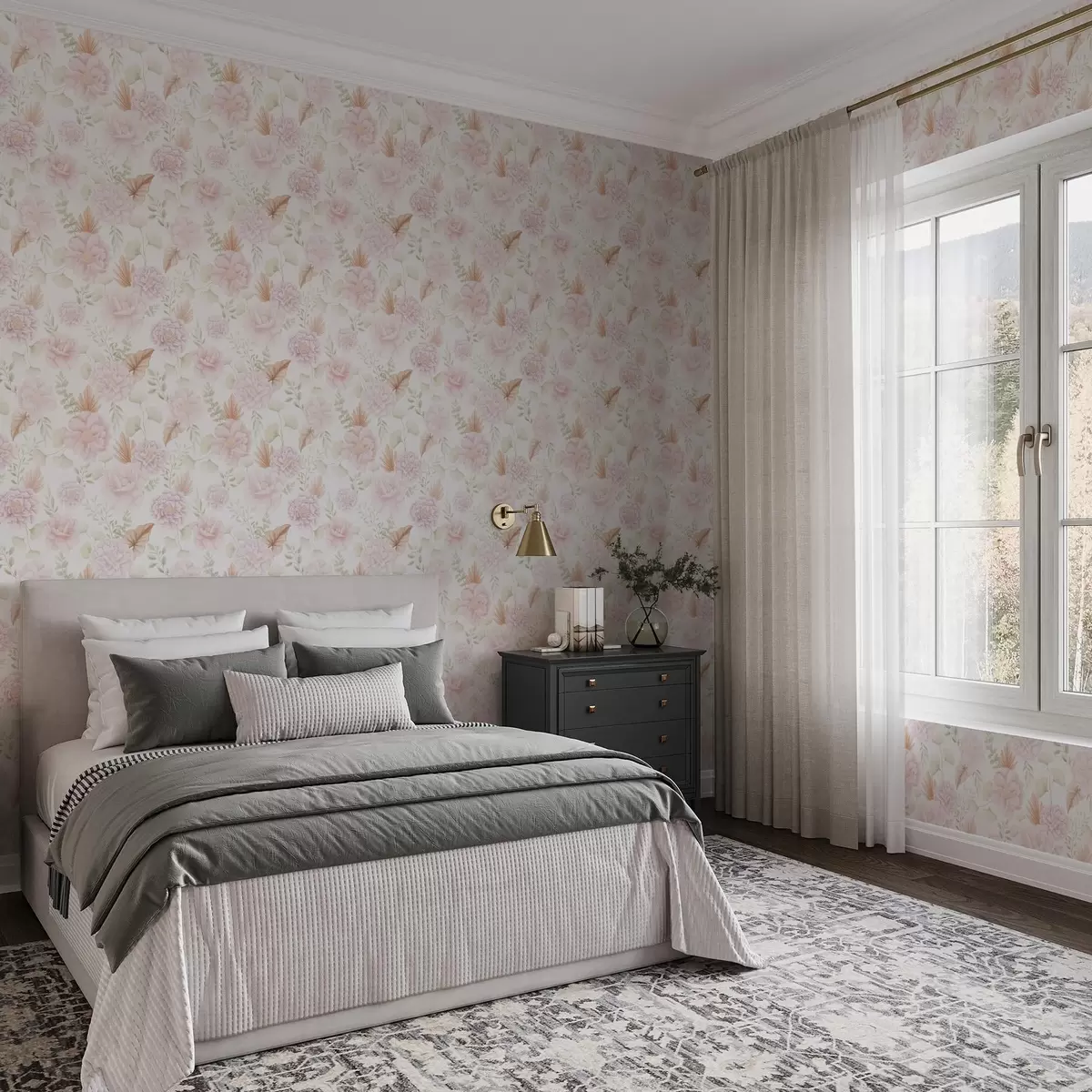 Tapeet Pehmed pastelltoonides peonid ja lehed valgel taustal a00669