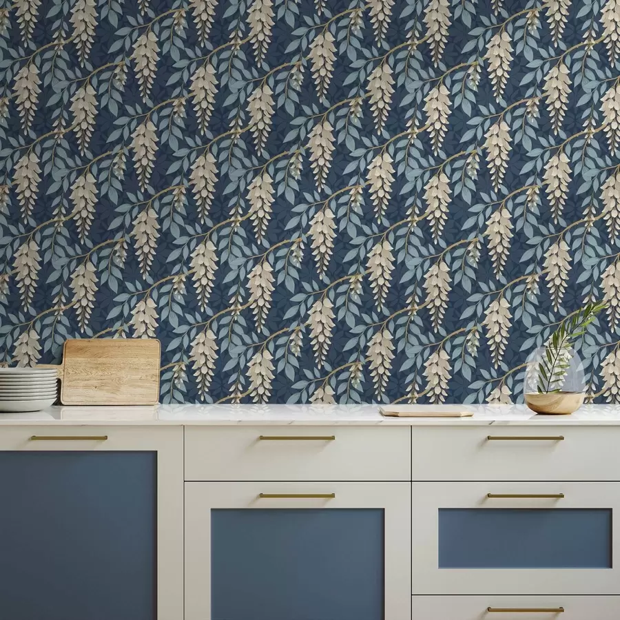 Fototapeedid Siniste lehtedega sinilill tumesinisel taustal a00694v2