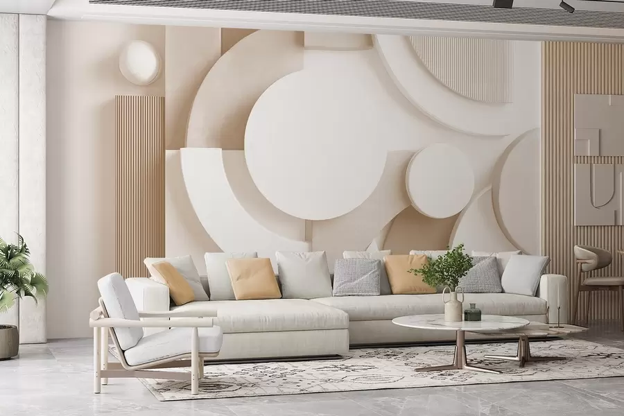 Fototapeedid Kaasaegne ruumiline abstraktsioon beežides toonides w09441v1